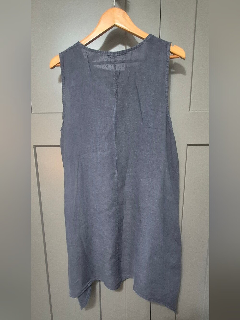 Tempo Paris Made in Italy 100% Linen Sleeveless Lagenlook Tunic Dress L Navy - Picture 3 of 10